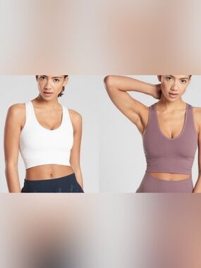 2 PACK Athleta White and Purple Ribbed Aurora Crop Tanks